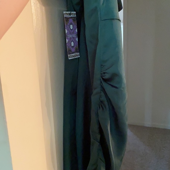 Emerald Satin Cowl Neck Dress - Picture 2 of 6